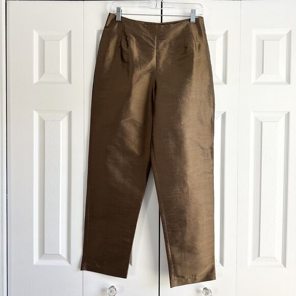 Vintage Jami's Lifestyle 100% Silk Pants Size 8 Metallic Bronze - Picture 1 of 10
